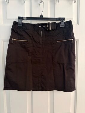Ann Taylor black Belted A-Line Skirt with Zip Pockets